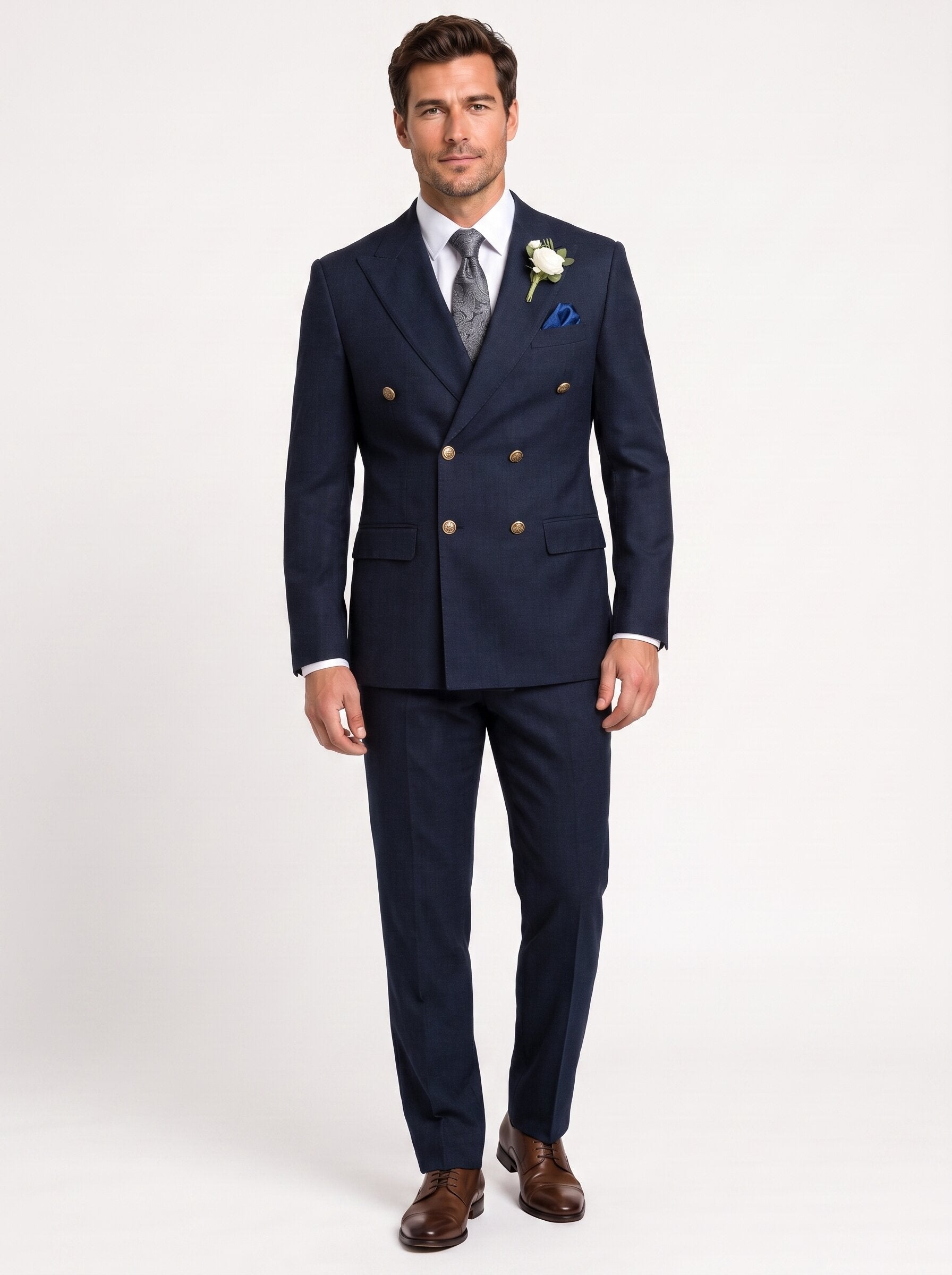 Men's Double Breasted Peak Lapel 2 Piece Suit