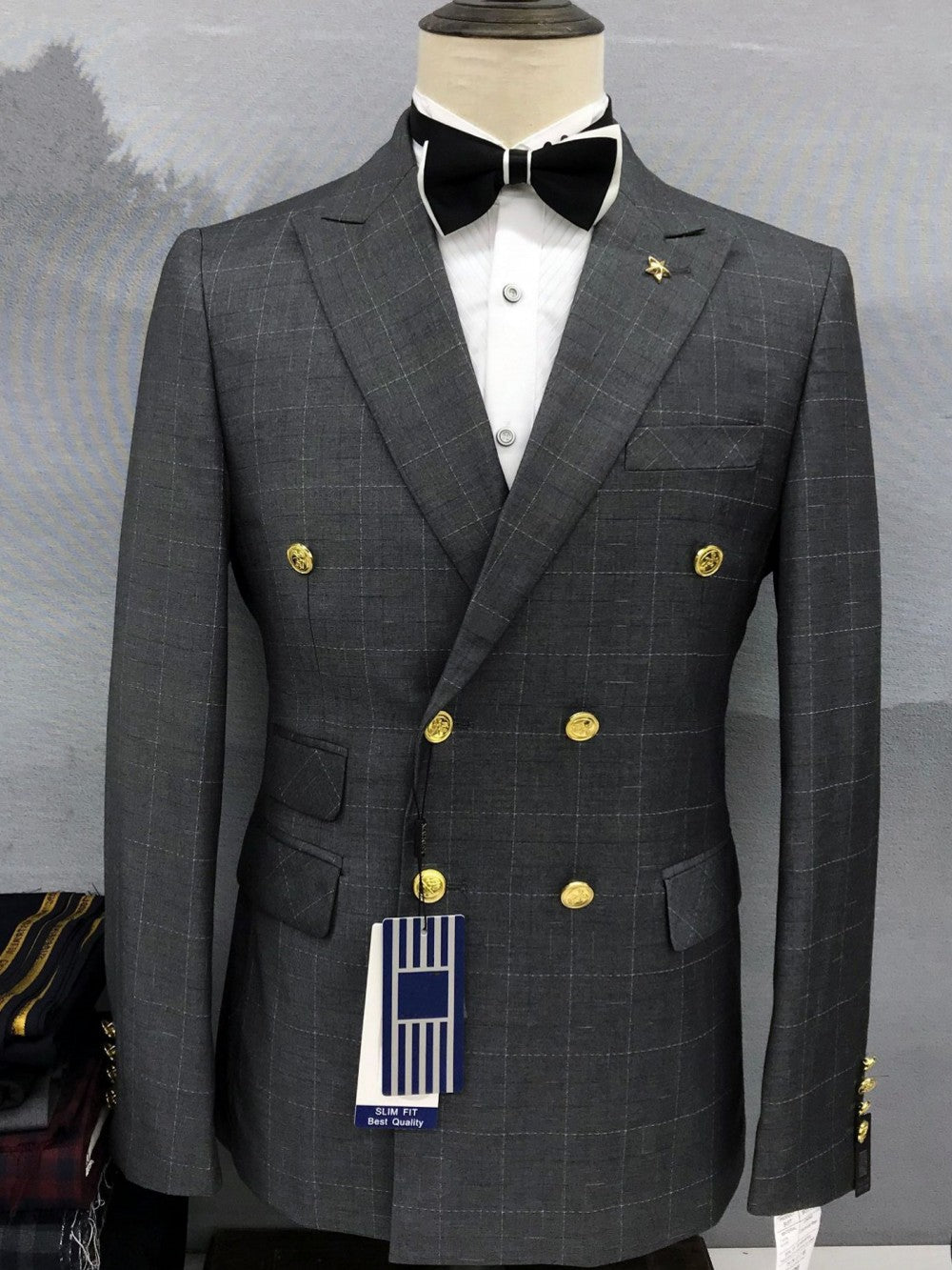 Men’s Double-Breasted Windowpane Suit