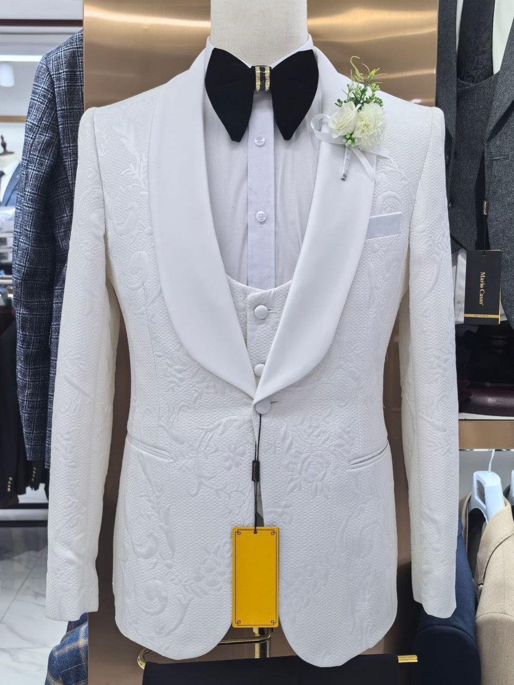 Men’s Floral Jacquard 3 Piece Tuxedo Set