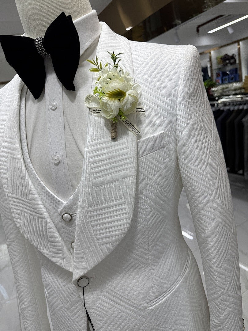 Men's Geometric Textured 3 Piece Tuxedo Suit