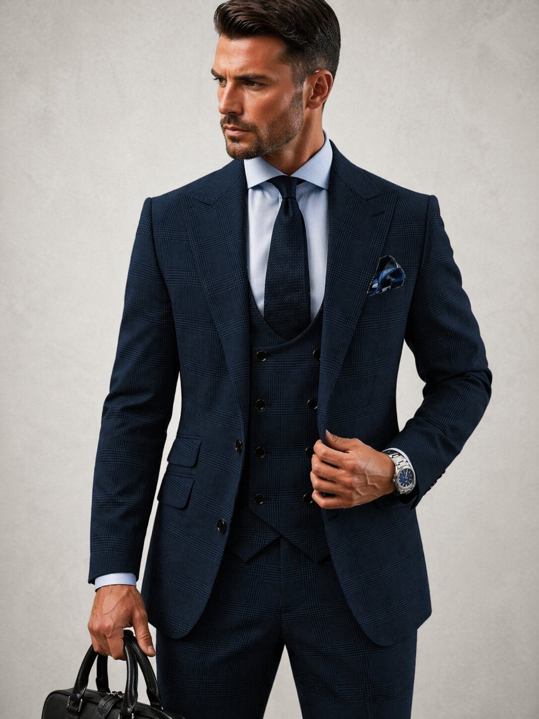 Men’s Glen Plaid Suit Slim Fit 3 Piece Tuxedos