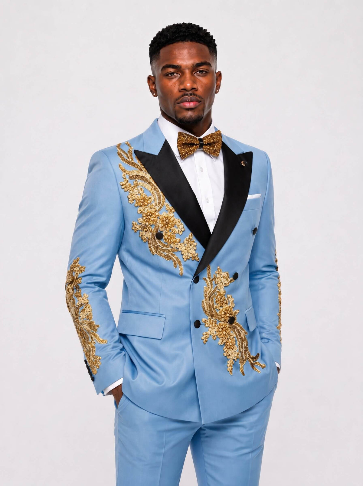 Gold Gem Stone 2 Piece Prom Suit