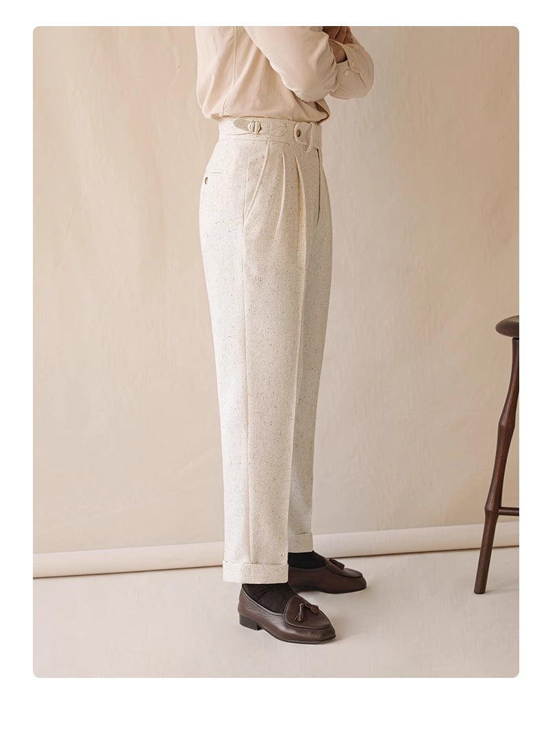 Men’s Heavyweight Linen Gurkha Trousers – High-Waisted Pleated Dress Pants