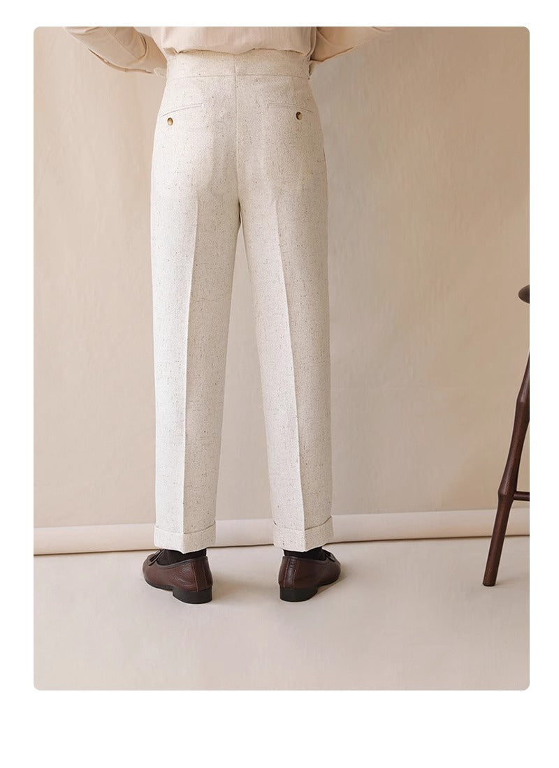 Men’s Heavyweight Linen Gurkha Trousers – High-Waisted Pleated Dress Pants