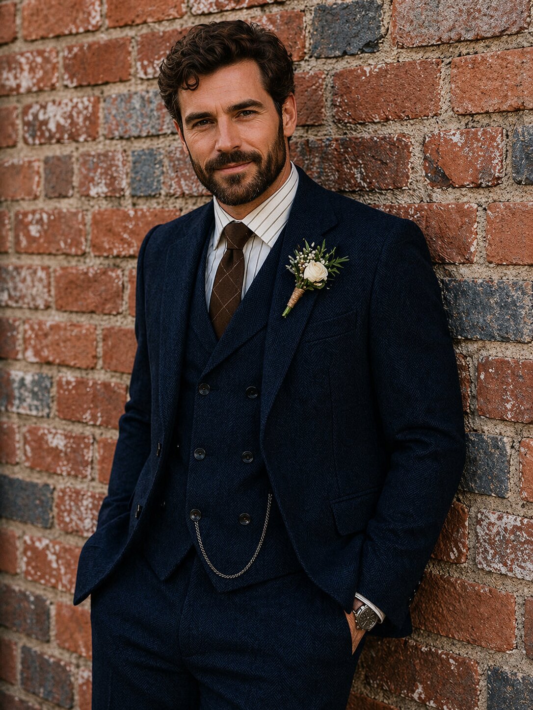 Men's Herringbone Tweed 3 Piece Suit