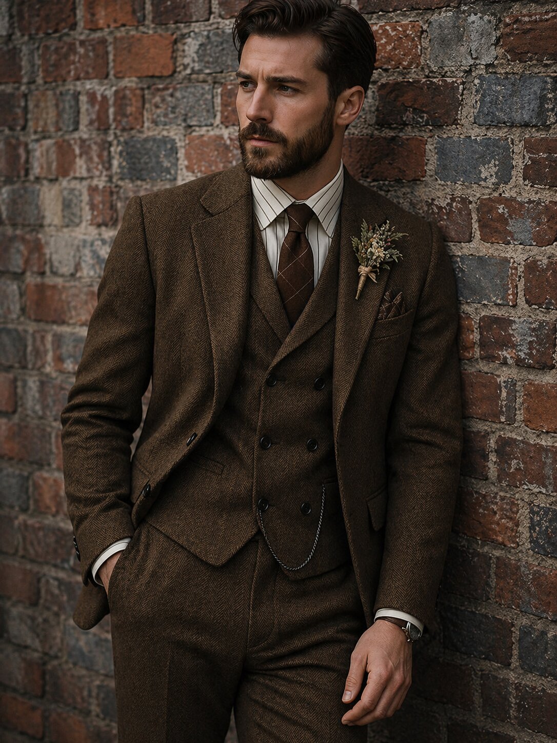 Men's Herringbone Tweed 3 Piece Suit