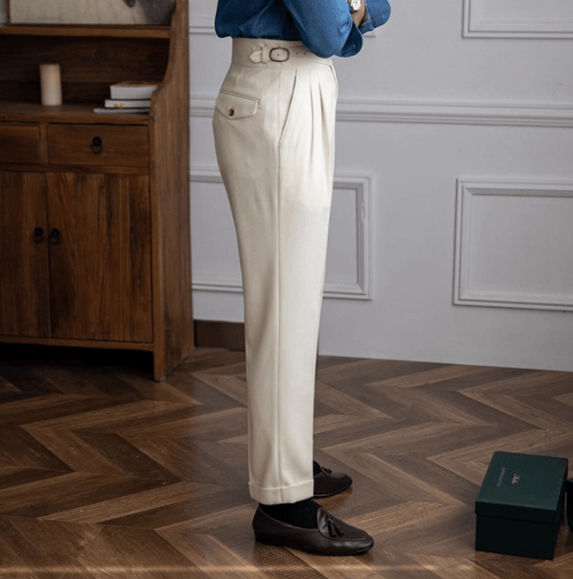 Men’s Italian High-Waisted Pleated Dress Pants