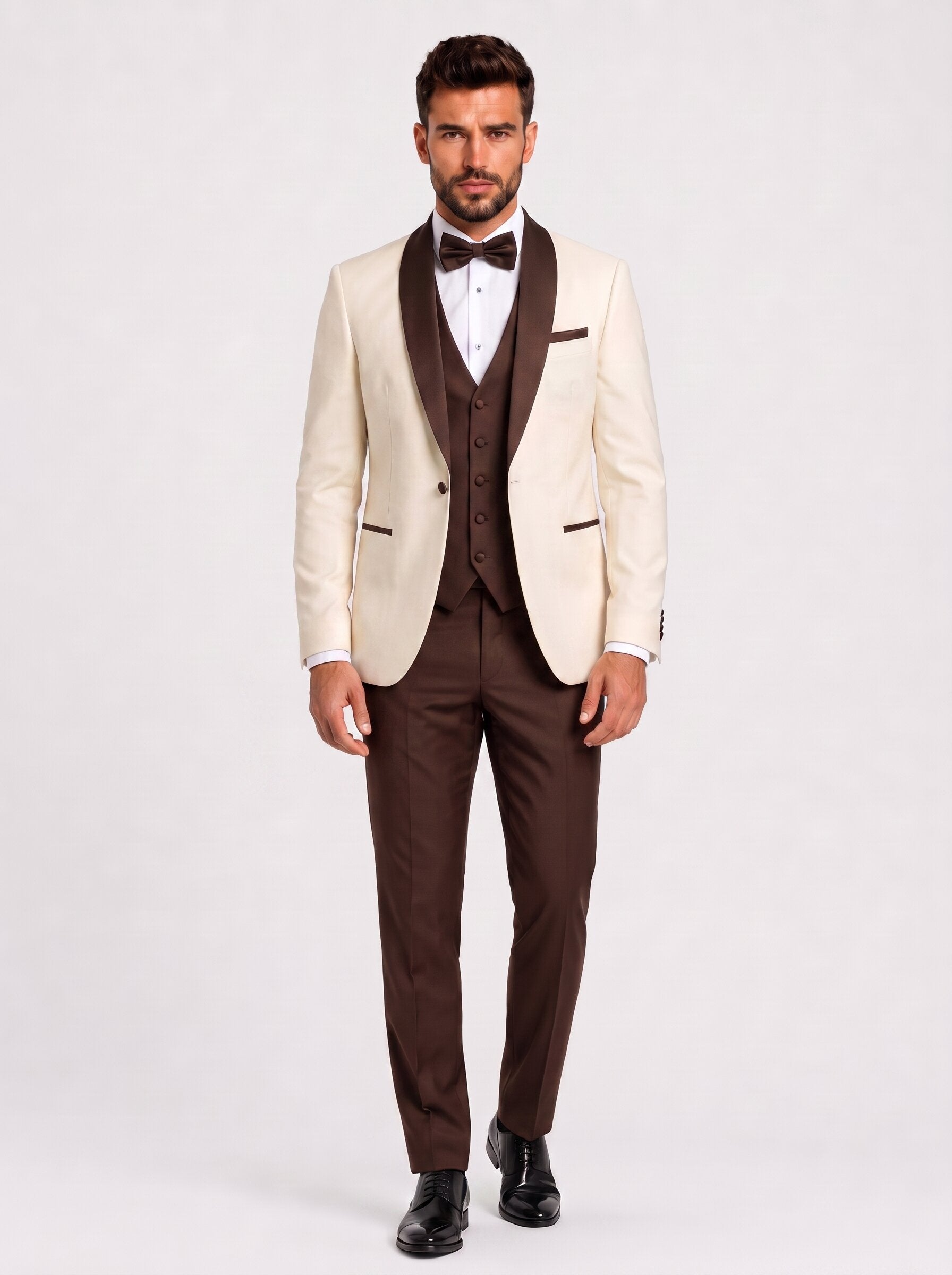 Men’s Ivory & Brown 3 Piece Wedding Tuxedo