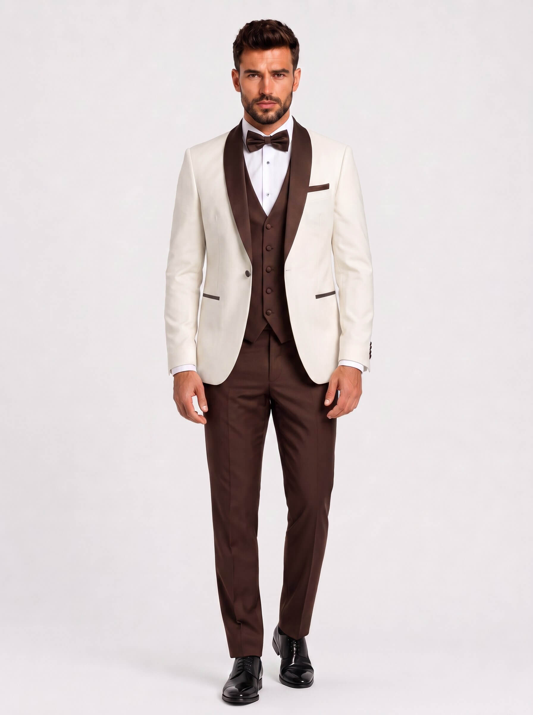 Men’s Ivory & Brown 3 Piece Wedding Tuxedo