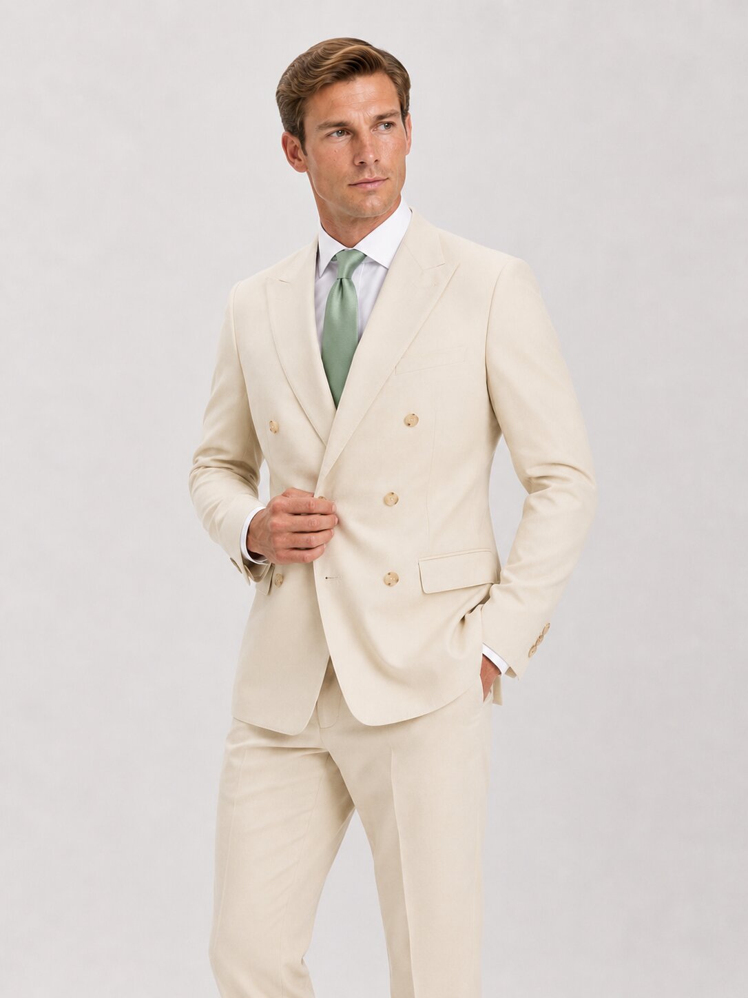 Men's Ivory Double Breasted 2 Piece Suit
