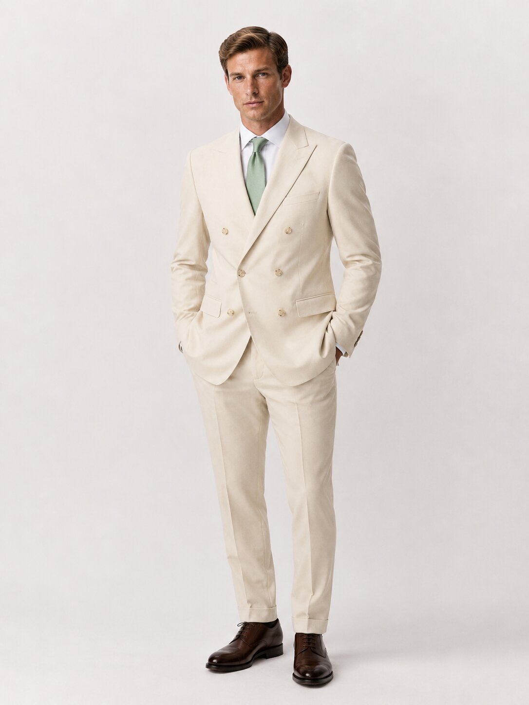 Men's Ivory Double Breasted 2 Piece Suit
