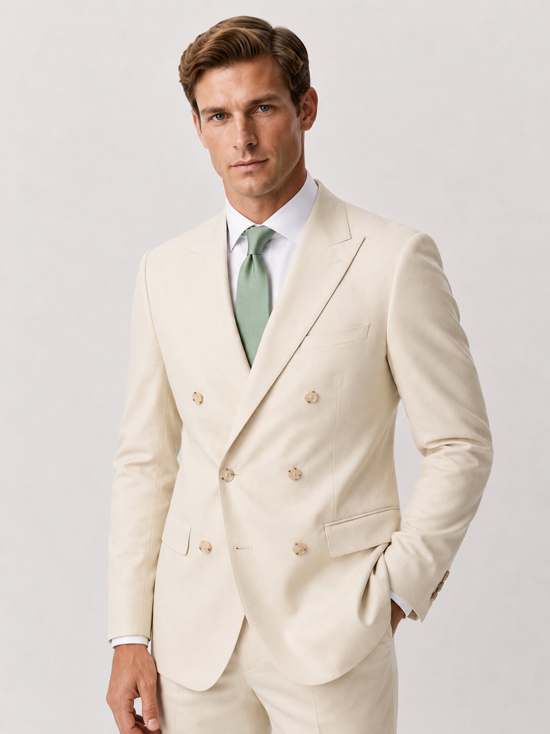 Men's Ivory Double Breasted 2 Piece Suit