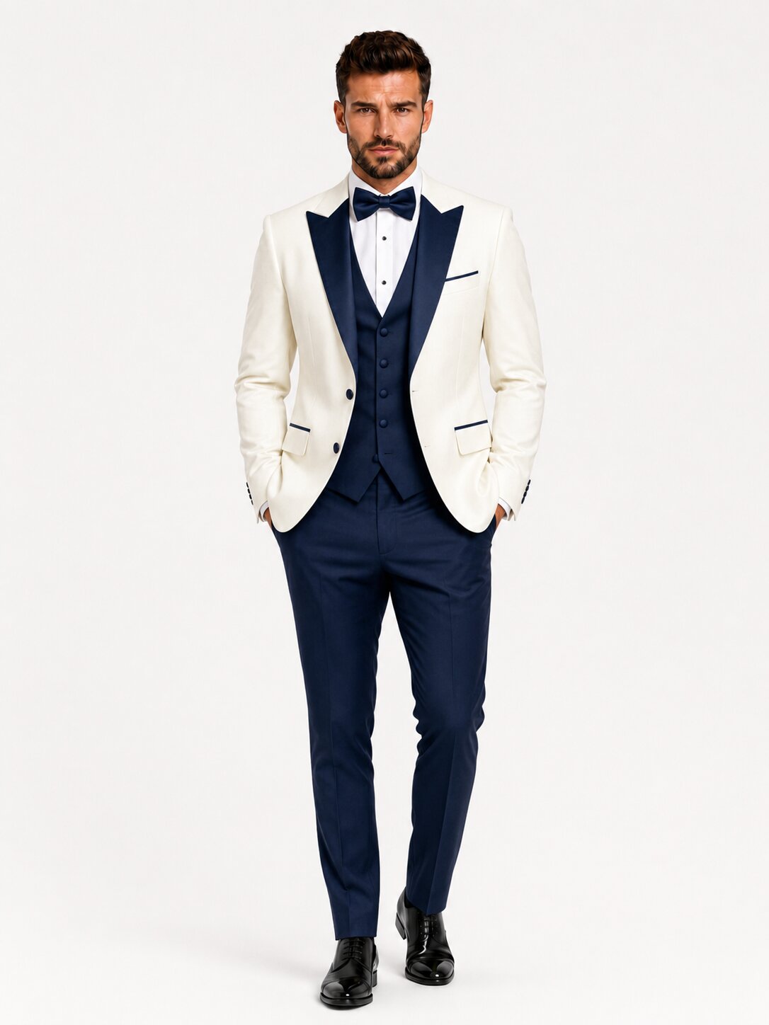Men’s Ivory & Navy 3-Piece Wedding Tuxedo