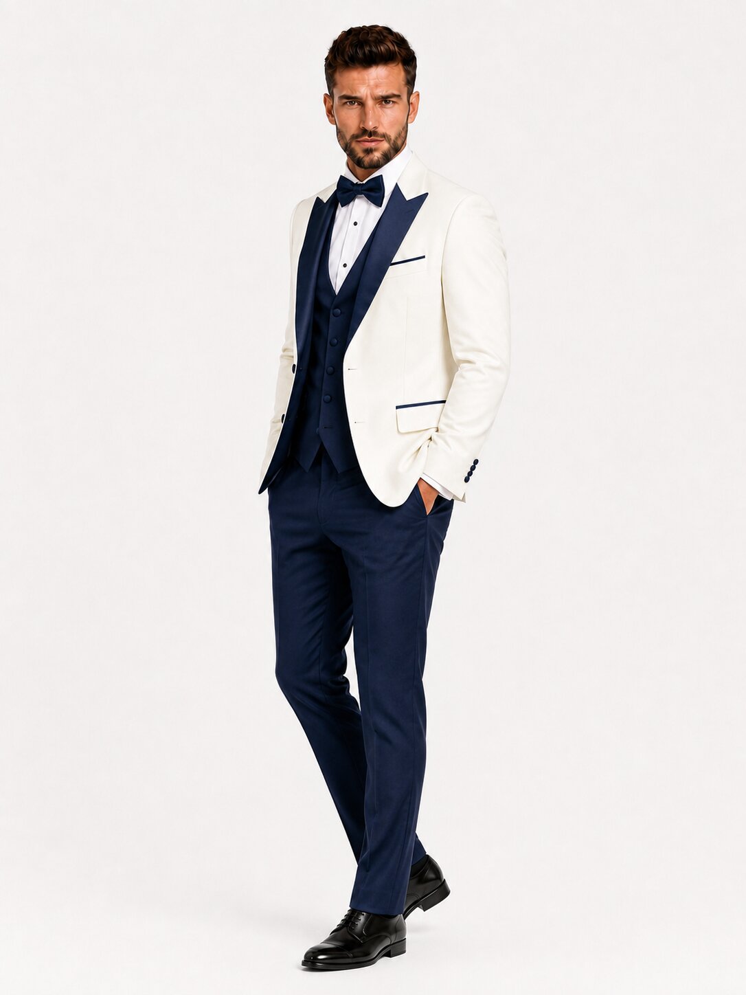 Men’s Ivory & Navy 3-Piece Wedding Tuxedo
