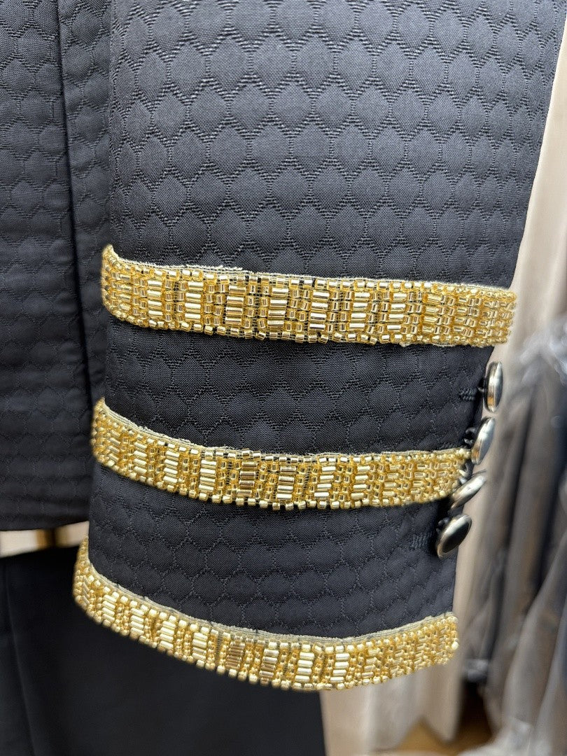 Men's Black & Gold Embellished 3 Piece Tuxedo Set