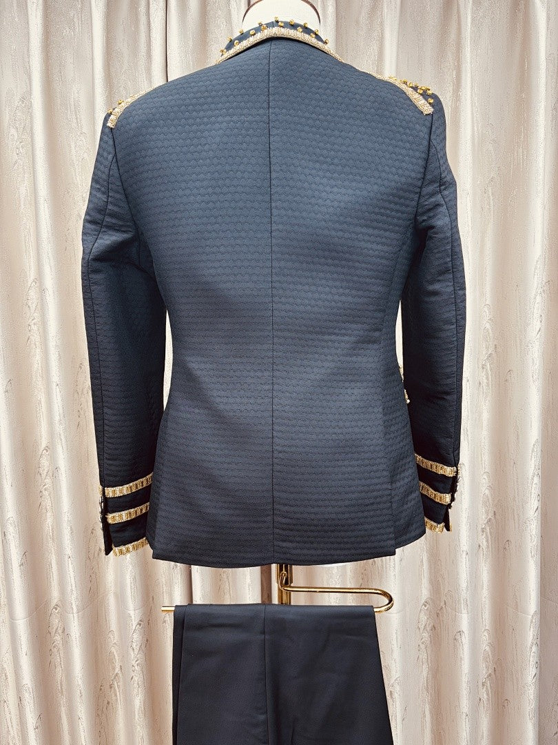 Men's Black & Gold Embellished 3 Piece Tuxedo Set
