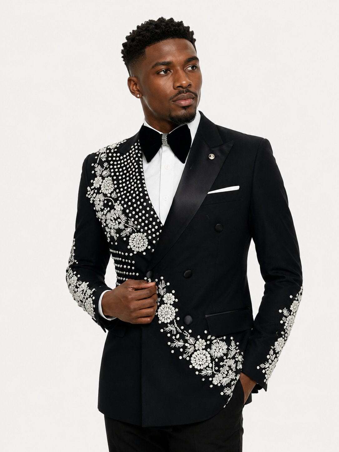 Men’s Rhinestone Double Breasted Tuxedo Suit
