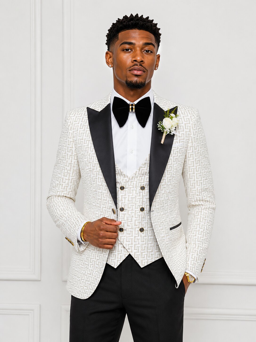 Men’s Geometric Pattern Tuxedo Suit