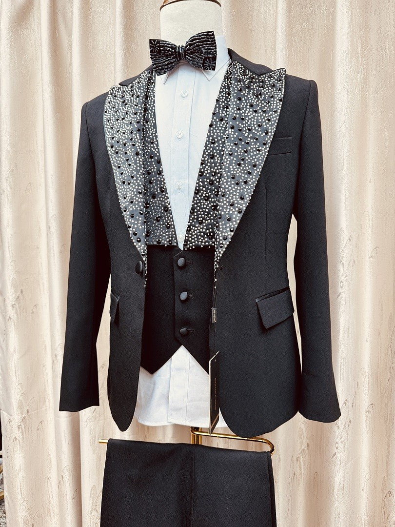 Luxury Rhinestone Shawl Lapel 3 Piece Prom Suit for Men