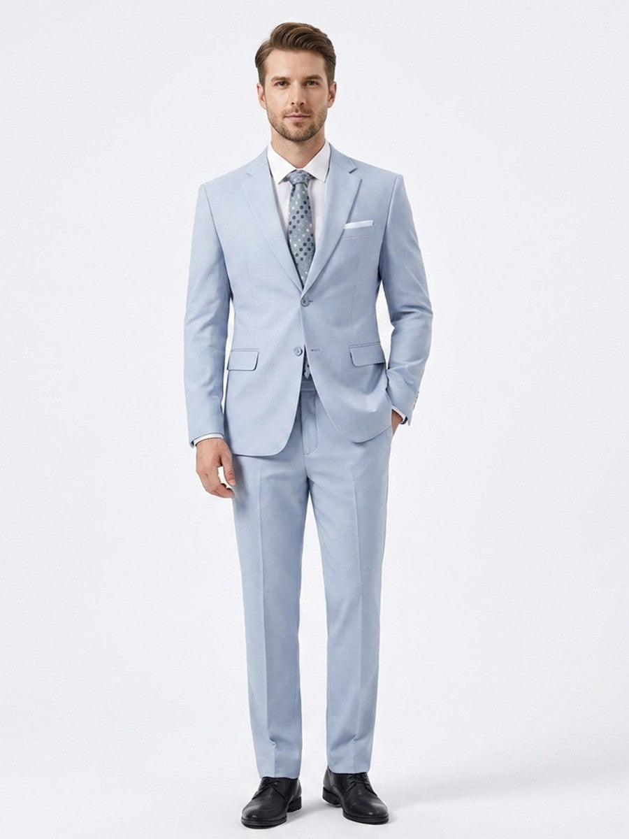 Men's Modern Fit Light Blue Linen Suit - Lightweight Two Piece Jacket and Pants