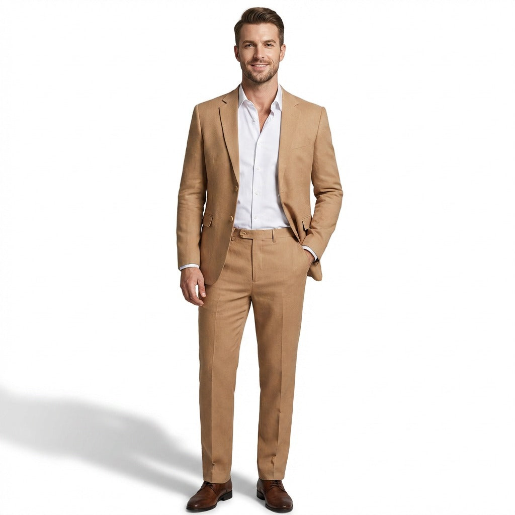 Men's Modern Linen Suit Set- Summer Casual Wedding Suit