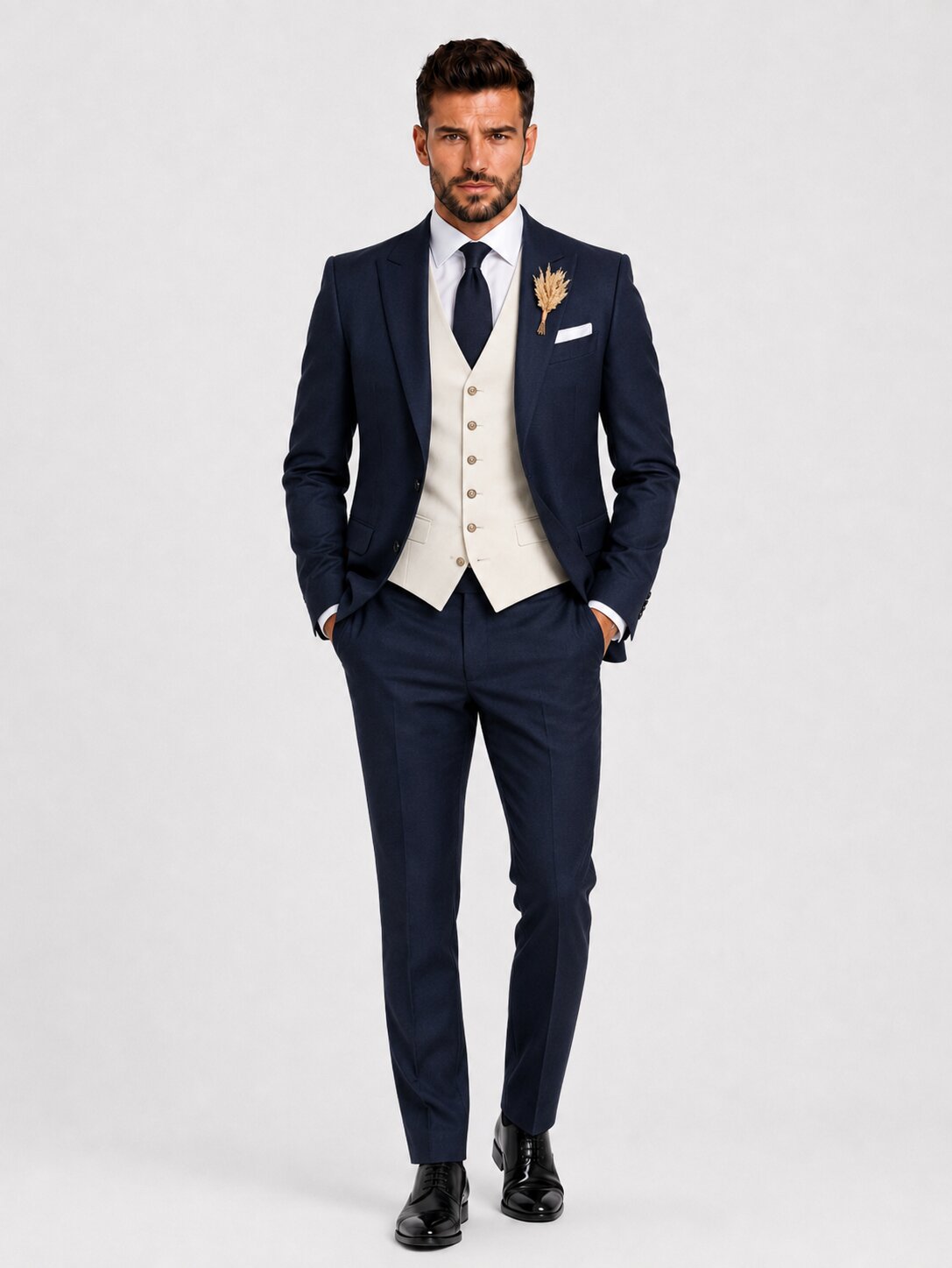Men’s Navy Ivory 3 Piece Wedding Suit