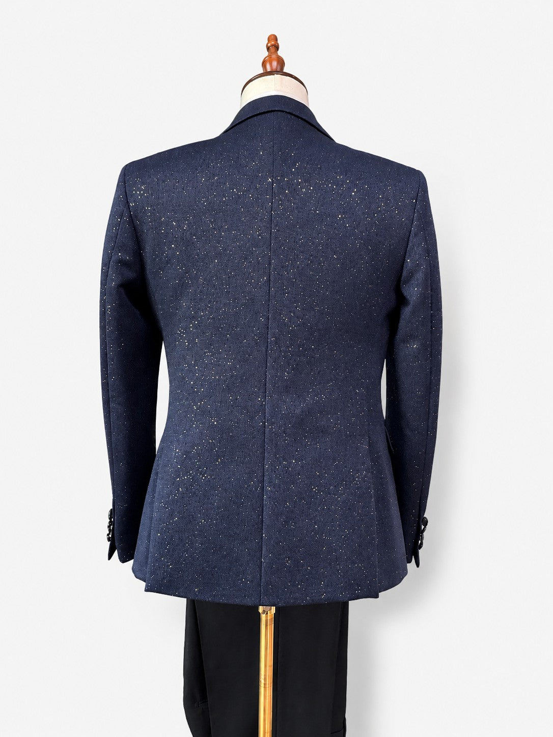 Men’s Navy Stud Lapel Glitter 3 Piece Tuxedo