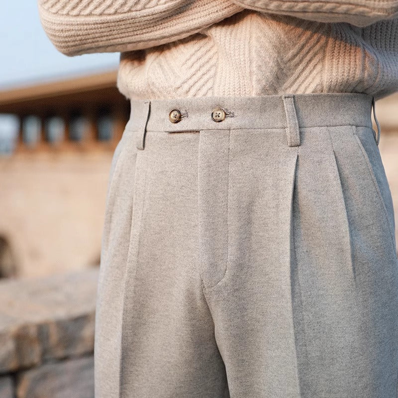 Men’s Neapolitan Pleated Wool-Blend Trousers