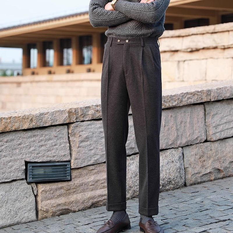 Men’s Neapolitan Pleated Wool-Blend Trousers