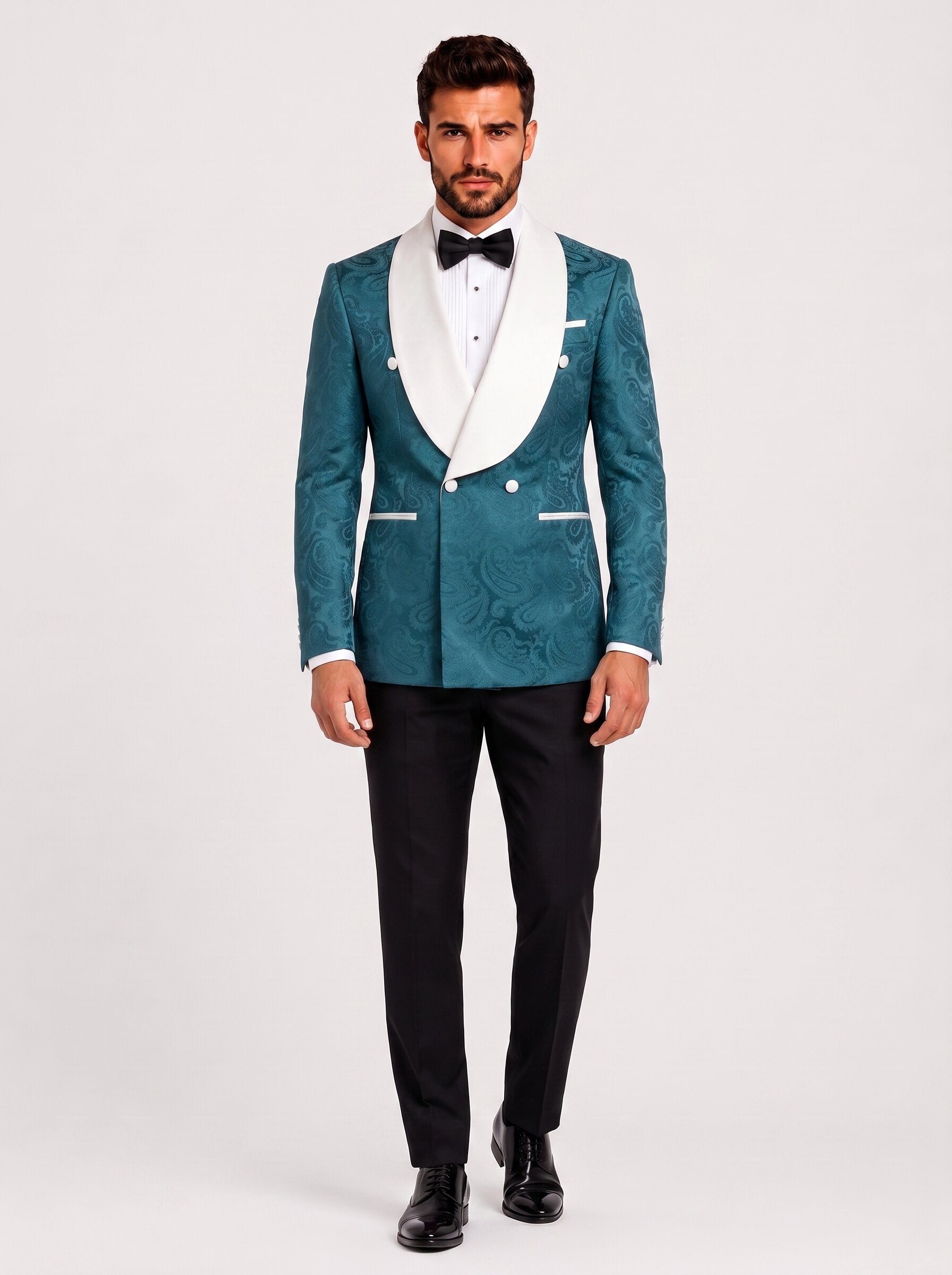 Men’s Paisley Double-Breasted 2 Piece Groom Tuxedo with Wide Shawl Lapel
