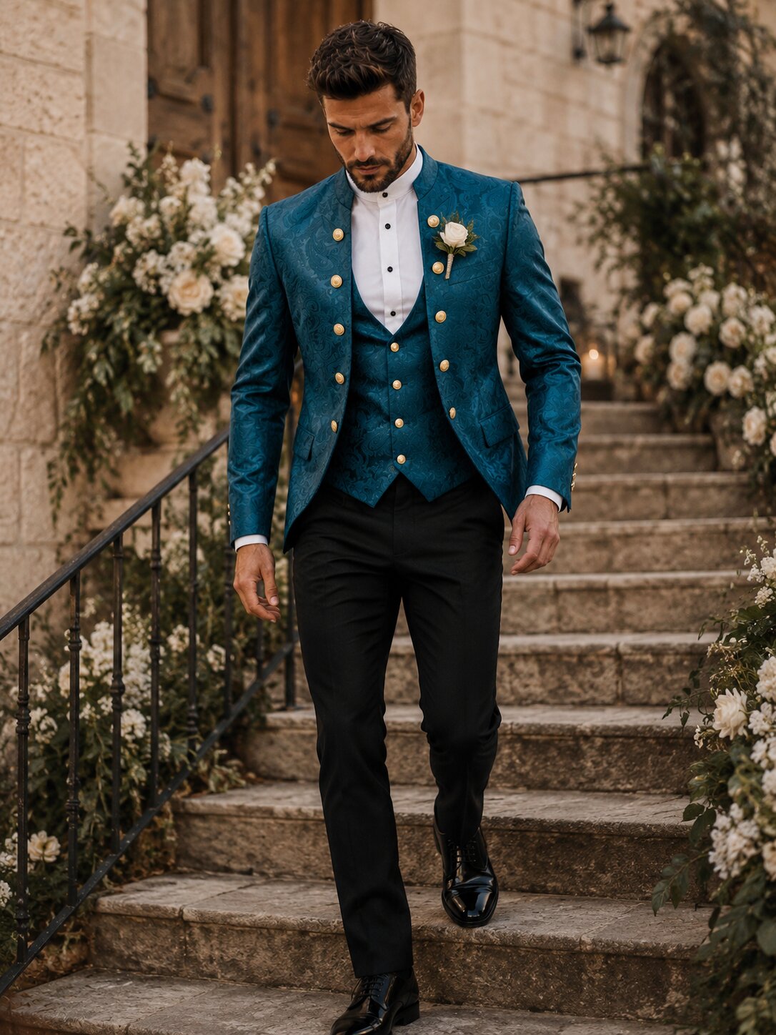 Paisley Mandarin Collar 3 Piece Suit