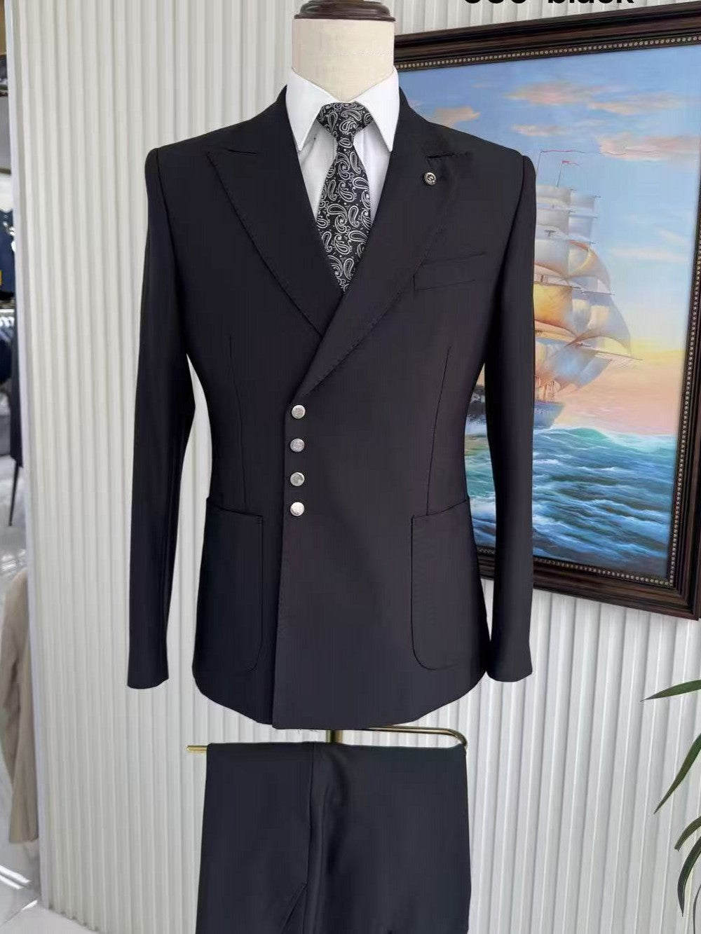 Men's Peak Lapel Asymmetrical Single-Breasted 2 Piece Suit