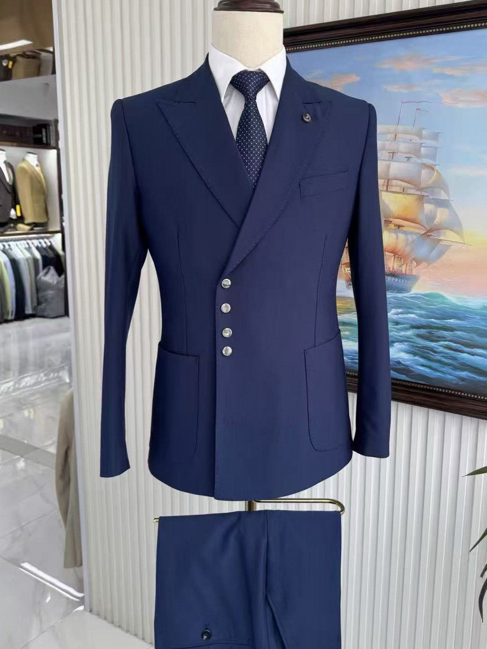 Men's Peak Lapel Asymmetrical Single-Breasted 2 Piece Suit
