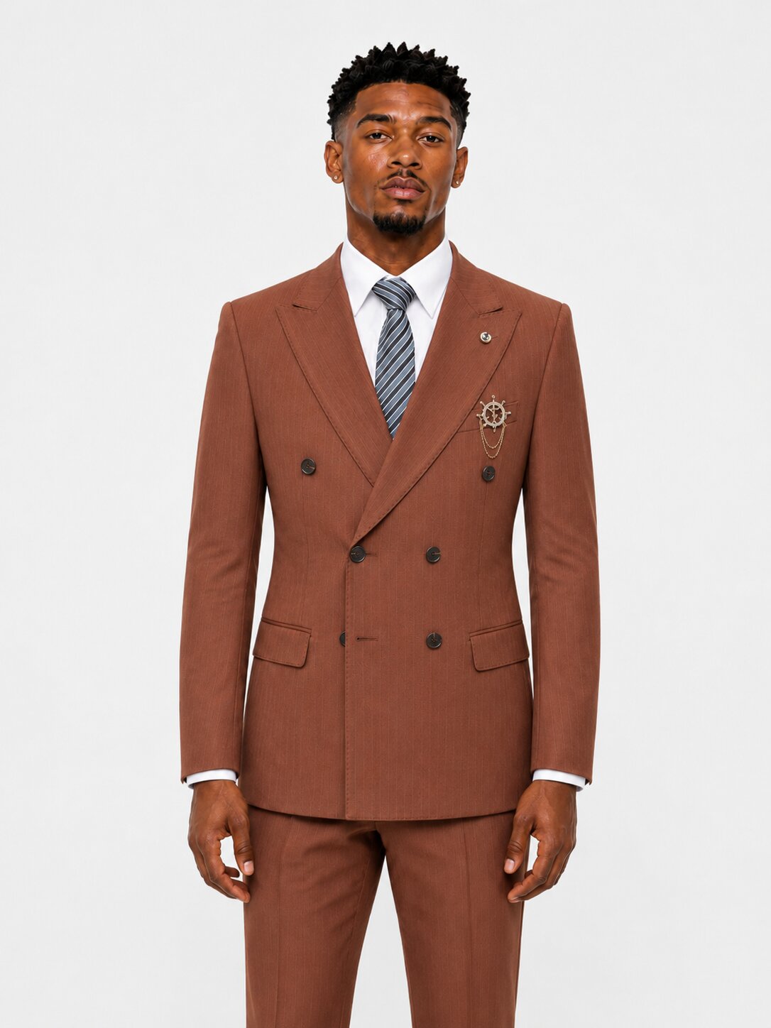 Men's Pinstripe Double Breasted Suit Peak Lapel