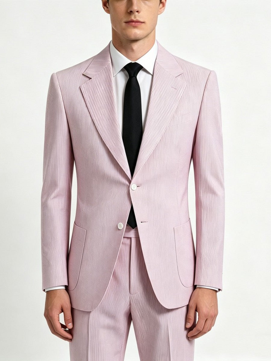 Men’s Pinstripe Seersucker Suit – 2 Piece Summer Slim Fit Suit