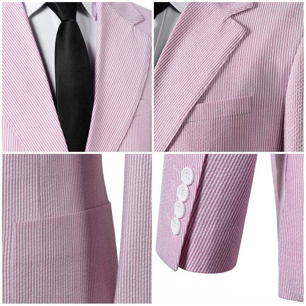 Men’s Pinstripe Seersucker Suit – 2 Piece Summer Slim Fit Suit