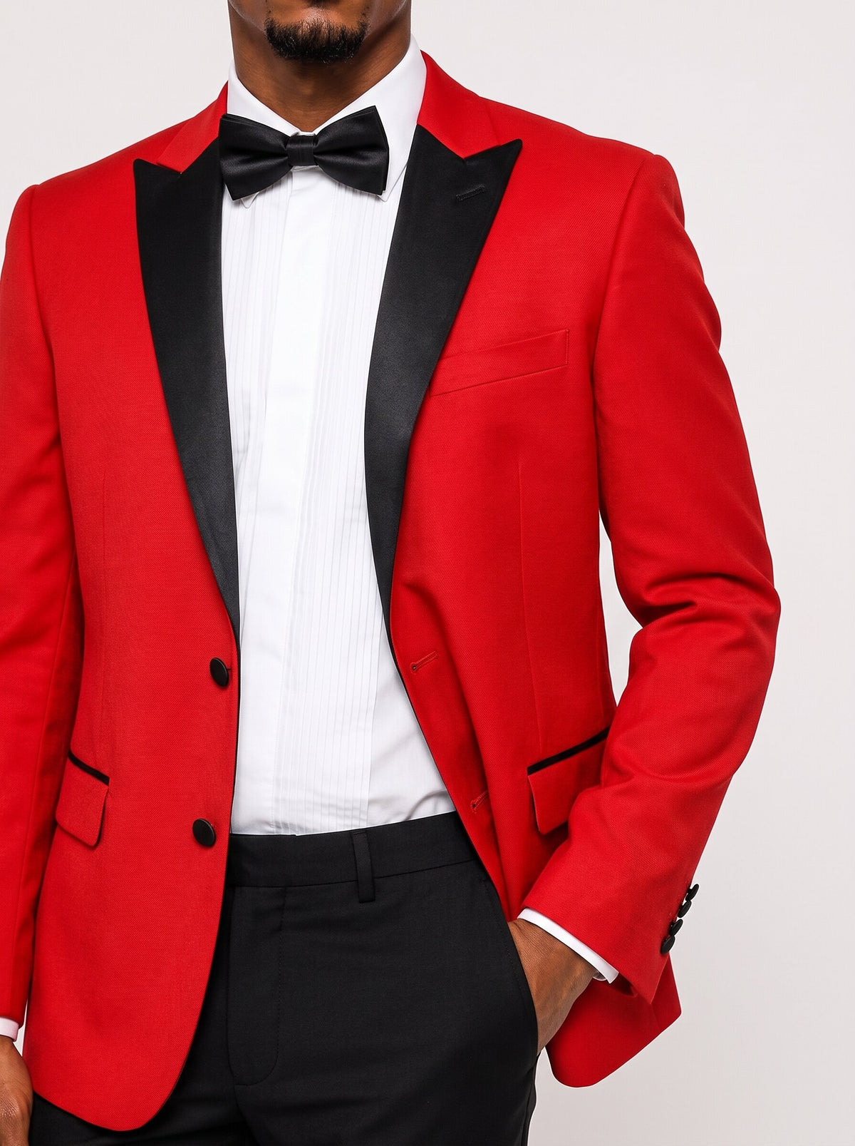 Men’s Red & Black Peak Lapel 2-Piece Prom Suit