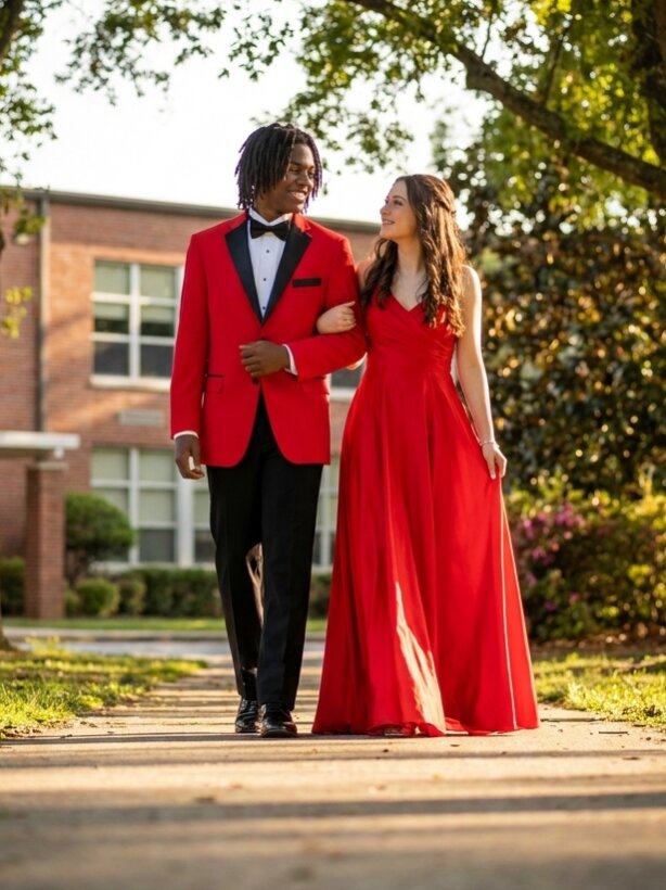 Men’s Red & Black Peak Lapel 2-Piece Prom Suit