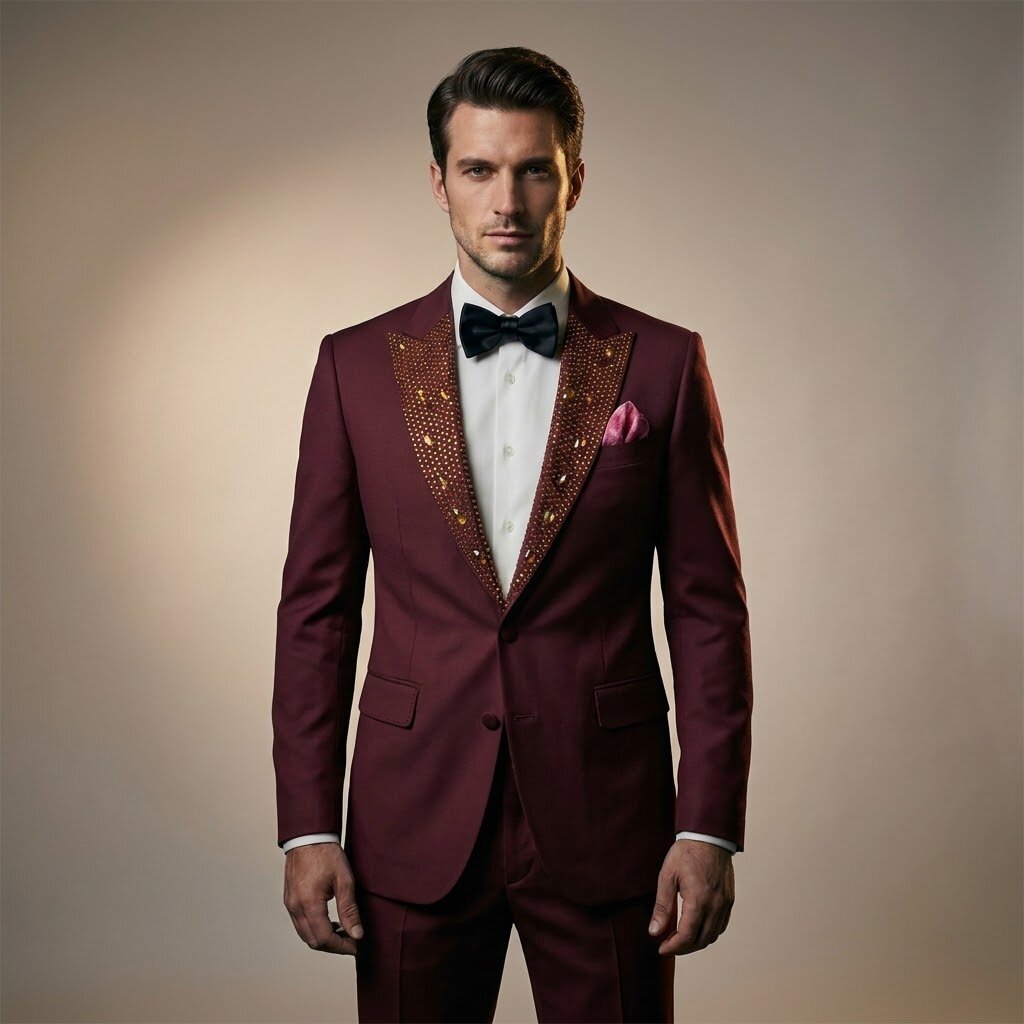Men’s Rhinestone Peak Lapel Tuxedo Suit Luxury Prom & Wedding Dinner Jacket Pants