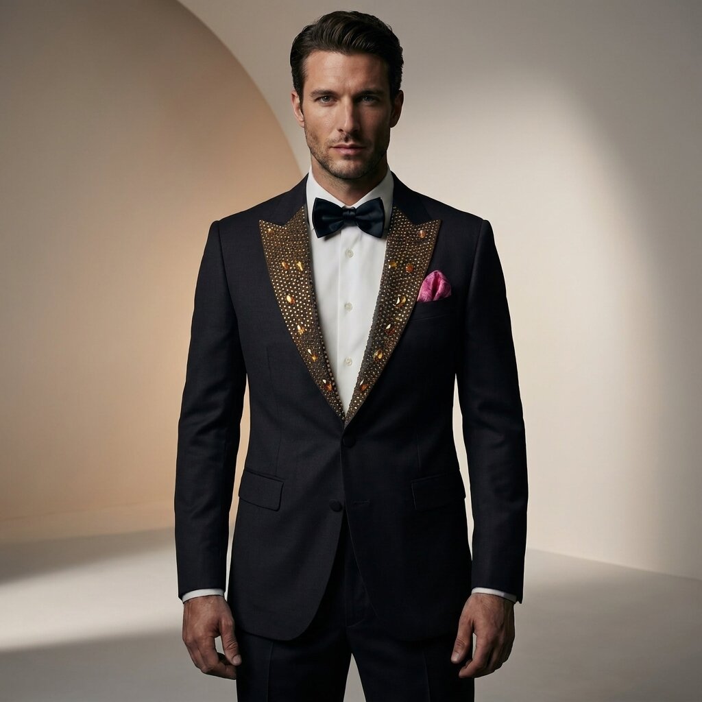 Men’s Rhinestone Peak Lapel Tuxedo Suit Luxury Prom & Wedding Dinner Jacket Pants