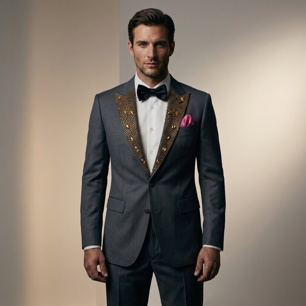 Men’s Rhinestone Peak Lapel Tuxedo Suit Luxury Prom & Wedding Dinner Jacket Pants