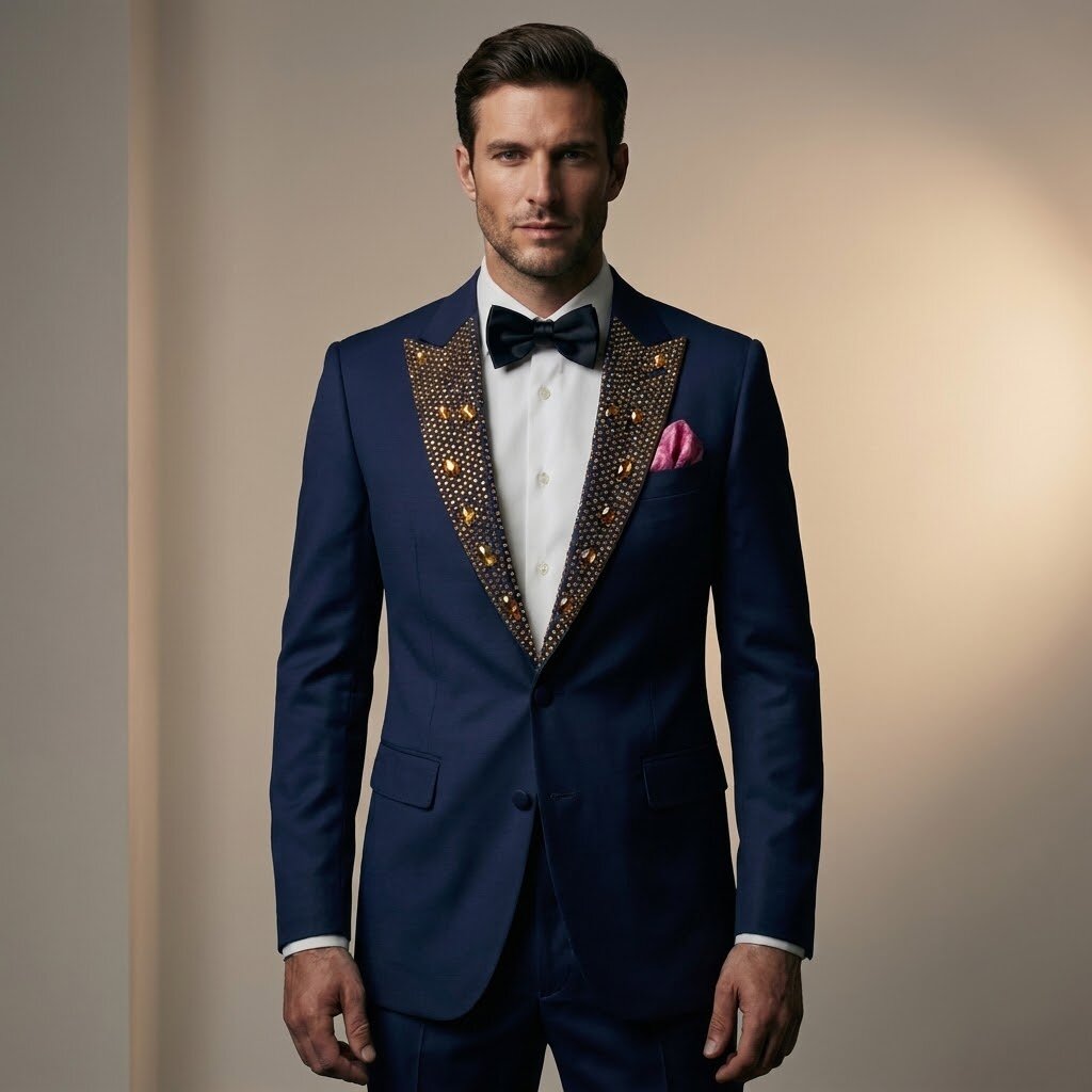 Men’s Rhinestone Peak Lapel Tuxedo Suit Luxury Prom & Wedding Dinner Jacket Pants