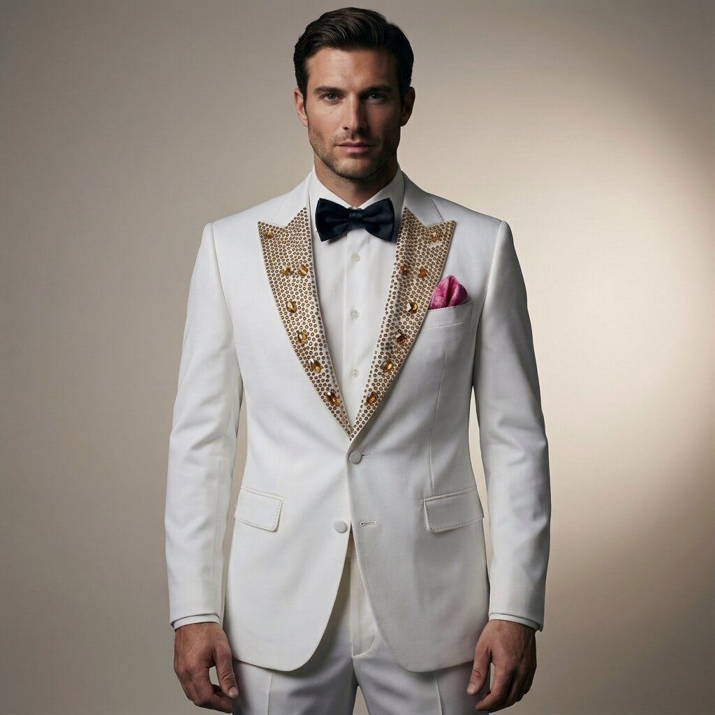 Men’s Rhinestone Peak Lapel Tuxedo Suit Luxury Prom & Wedding Dinner Jacket Pants
