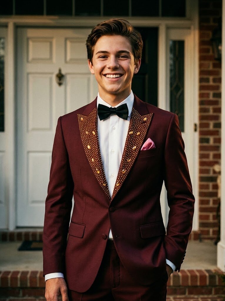 Men’s Rhinestone Peak Lapel Tuxedo Suit Luxury Prom & Wedding Dinner Jacket Pants