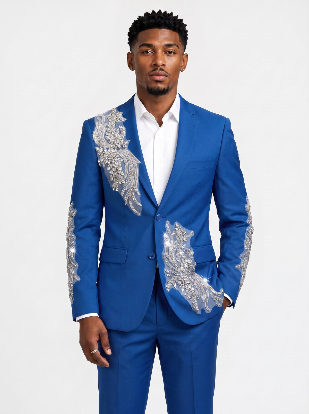 Men's Royal Blue Rhinestone Suit – Luxury Crystal Embellished 2 Piece Prom & Wedding Suit
