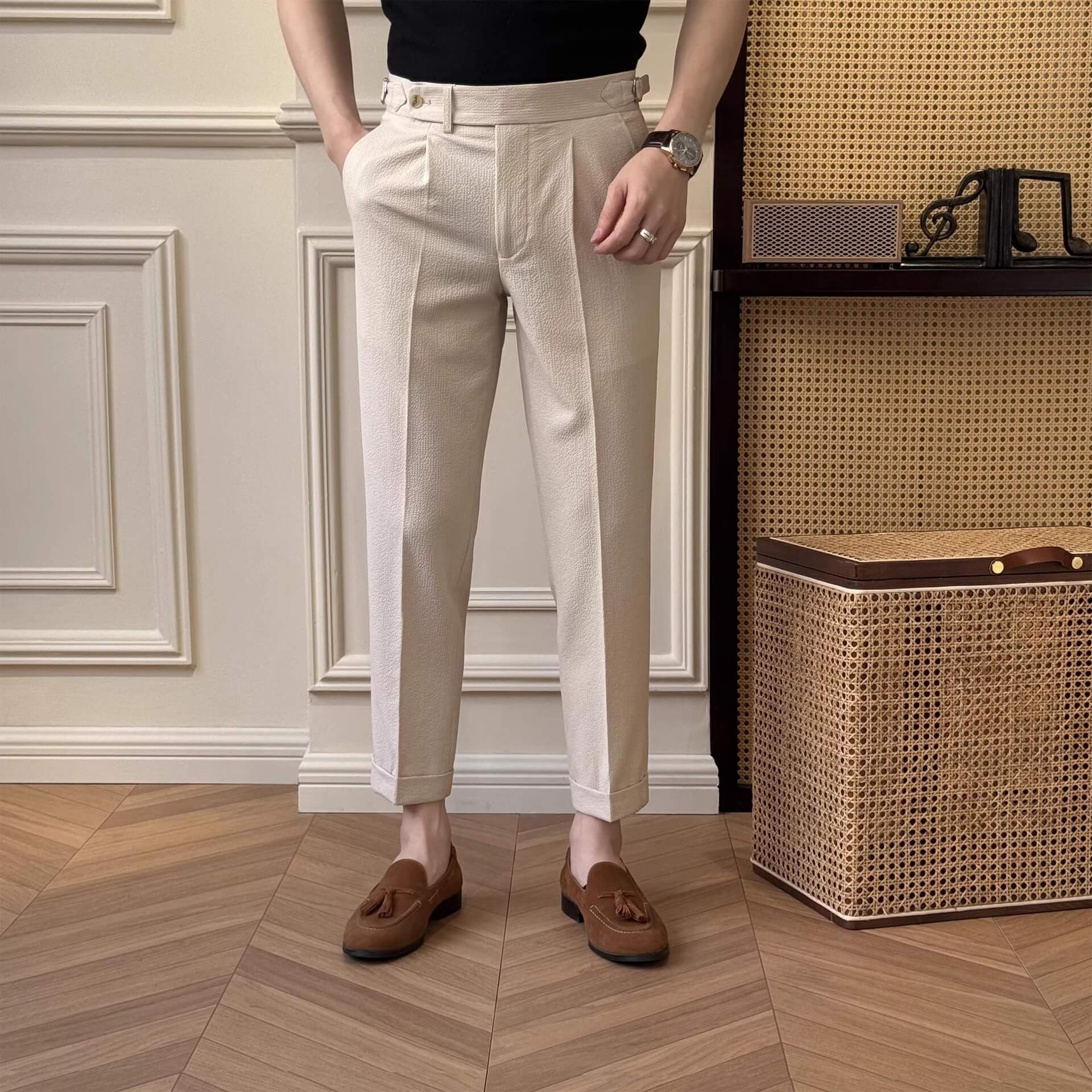 Men’s Seersucker Neapolitan Tailored Dress Pants