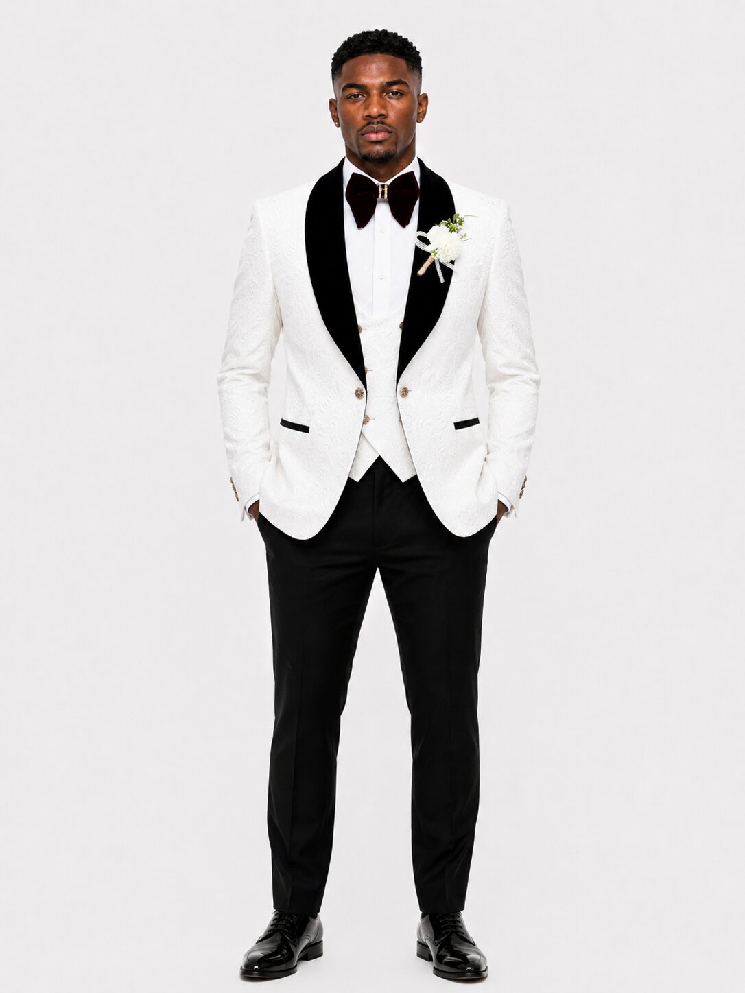 Men’s White Floral Jacquard Tuxedo