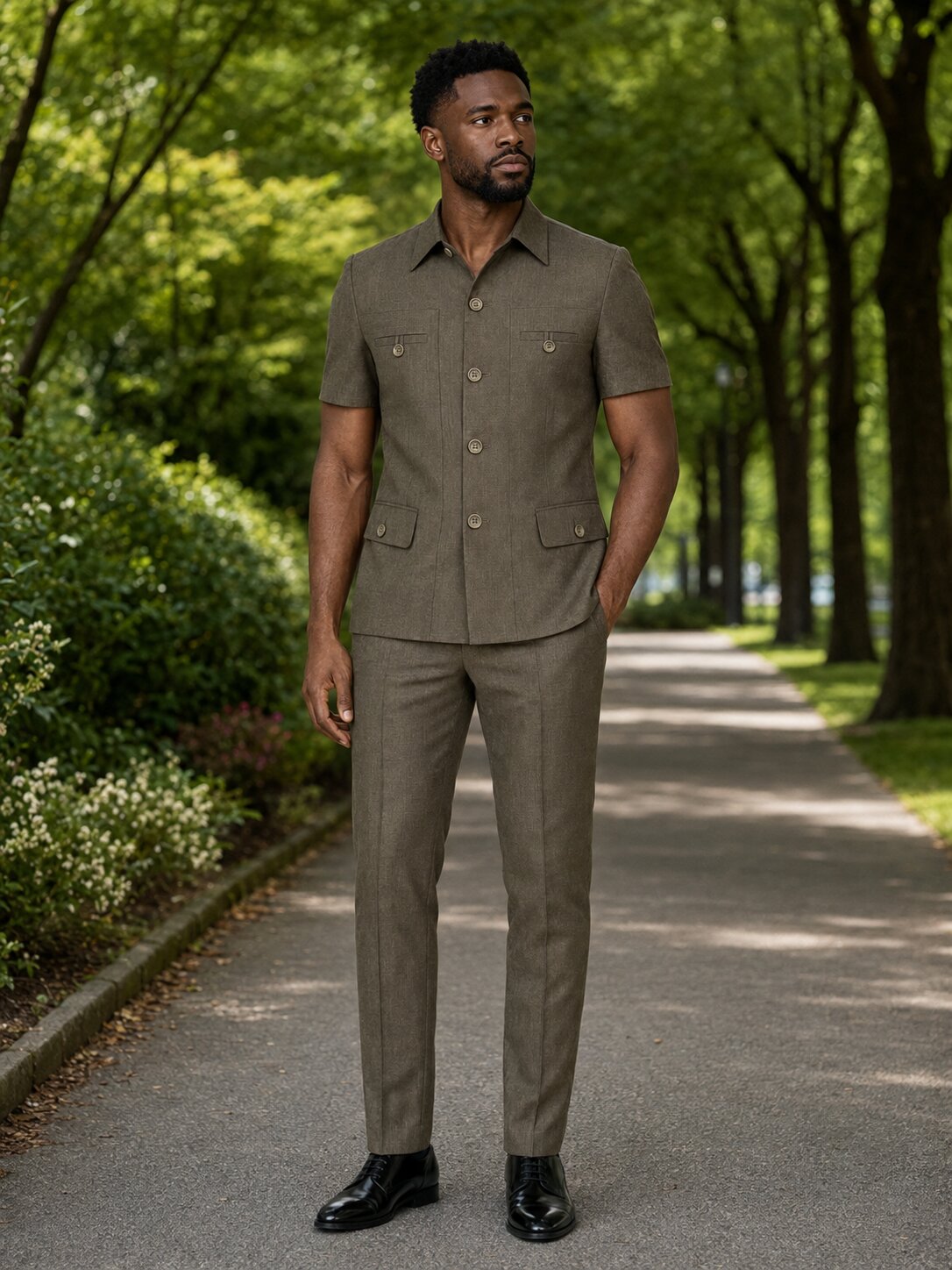 Men's Safari Suit Set Short Sleeve