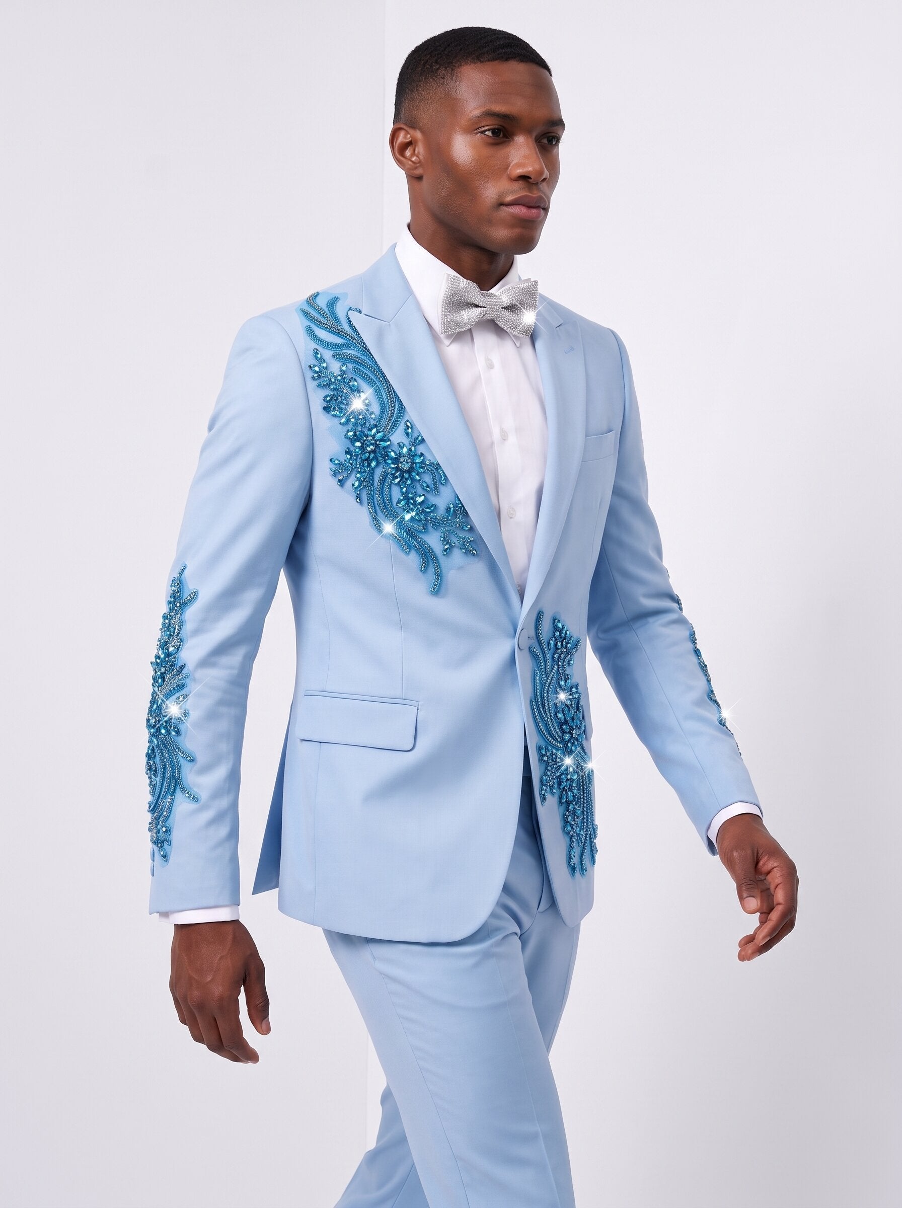 Men's Blue Rhinestone 2-Piece Prom Suit