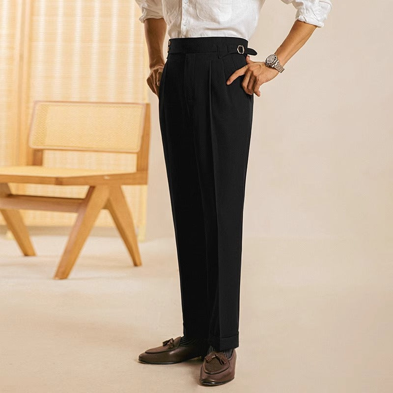 Men’s High-Waisted Cropped Pleated Dress Pants